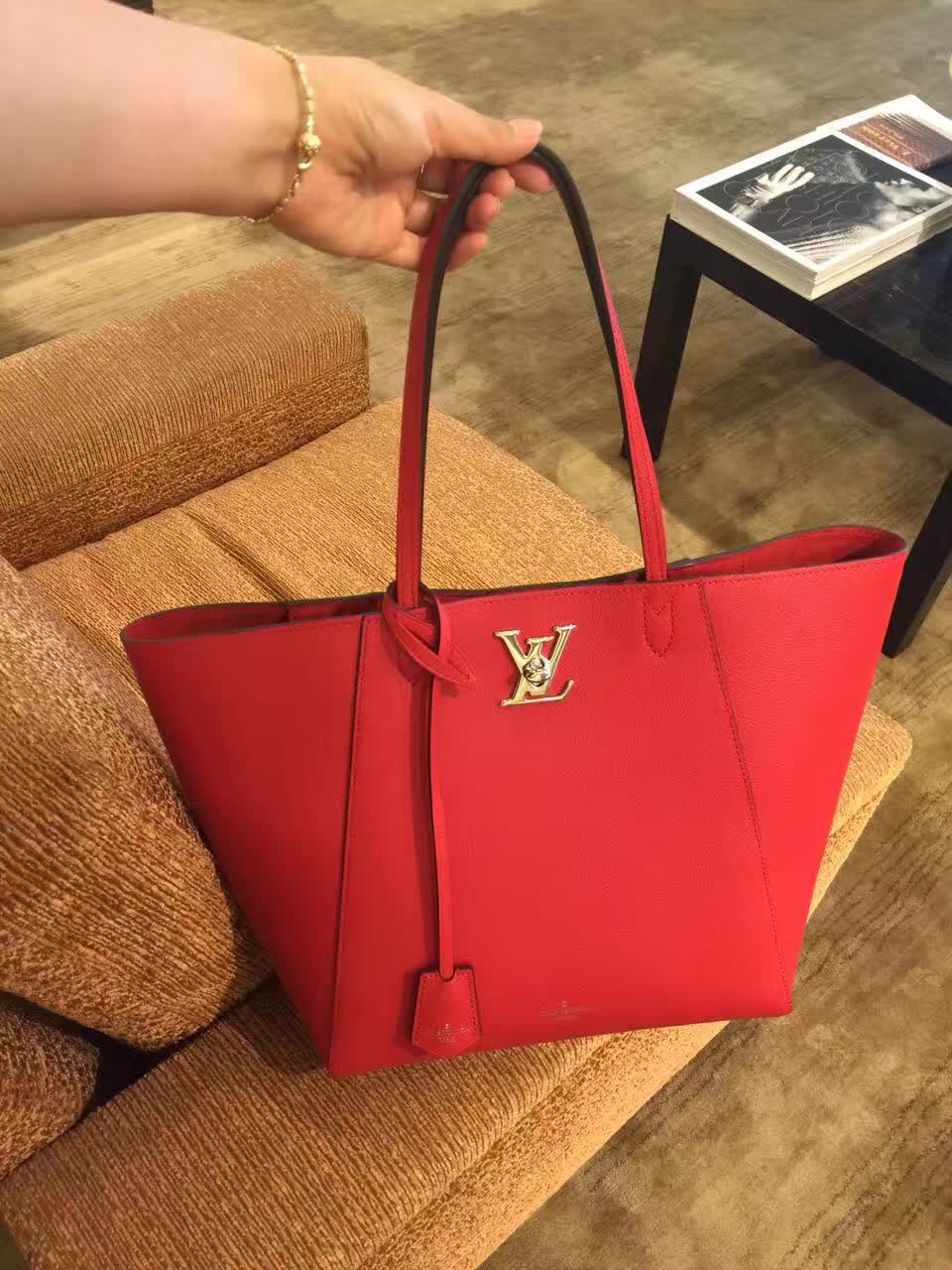 Real Louis Vuitton Lockme Cabas Tote Bag M42290 Rubis